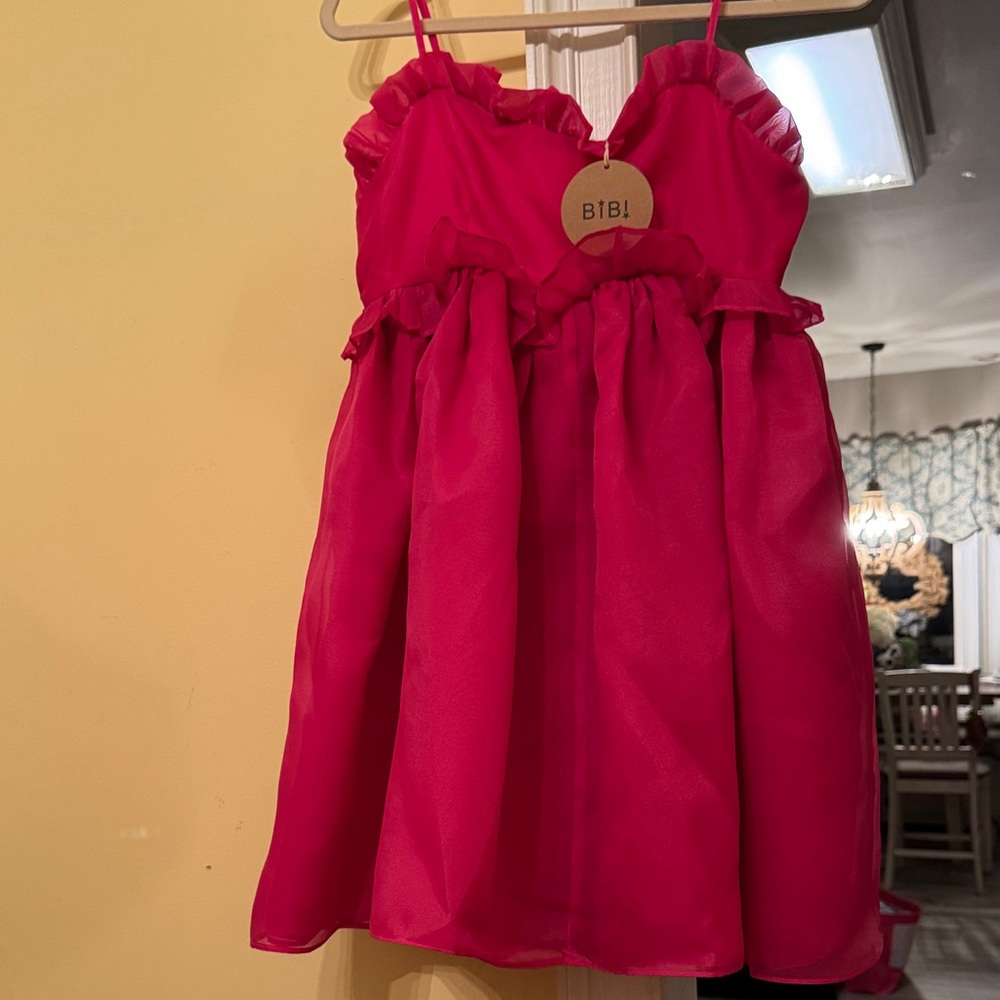 BiBi Bright Hot Pink Ruffle Party Dress - Picture 1 of 7